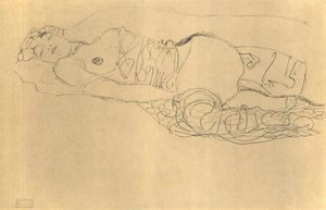 Desnudo medio acostado hacia la izquierda con muslos doblados de Gustav Klimt